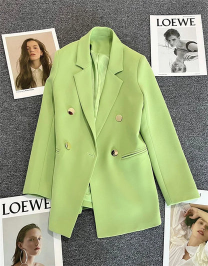 Spring Autumn High Quality Long Sleeve Female Blazer Double Button Jacket Ladies Business Work Wear Formal Coat Women Outerwea