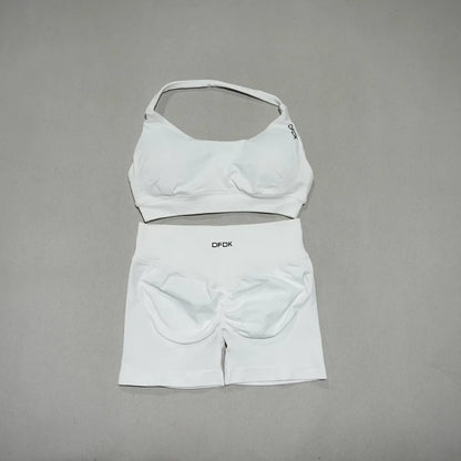 Women's Fashion 2 Piece Sports Set Lace Up Sports Bra Seamless Shorts Leggings Yoga Gym Fitness Running Tracksuit