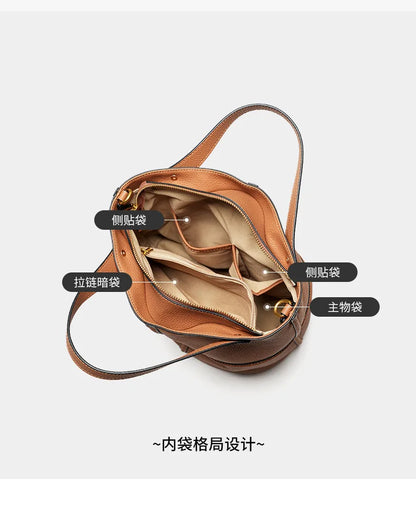 Women Bucket shoulder bag brand design Cowhide ladies handbags and purses genuine leather Tote Bags female messenger Bag Bolsas