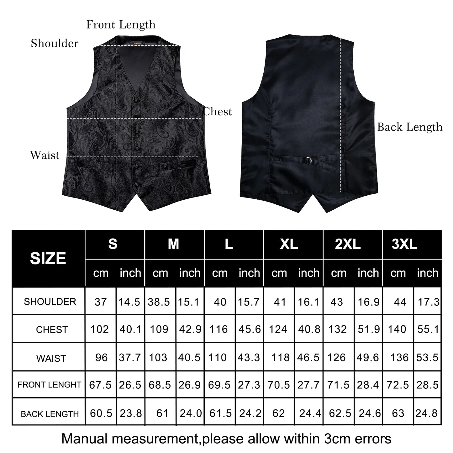 Classic Black Wedding Vest for Men Suit Vest Tie Ring Cufflinks Hanky Set for Party Formal Dress Business Casual Waistcoat