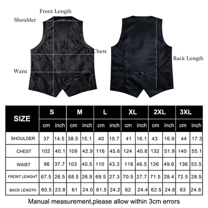 Classic Black Wedding Vest for Men Suit Vest Tie Ring Cufflinks Hanky Set for Party Formal Dress Business Casual Waistcoat