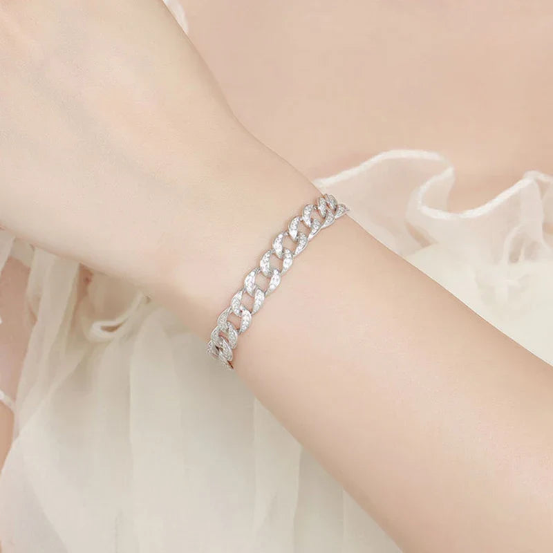 Full 1.2mm D Color Moissanite Cuban Chain Bracelet For Men Women S925 Silver Pass Diamond Test 8mm Wide Link Bracelets Gift
