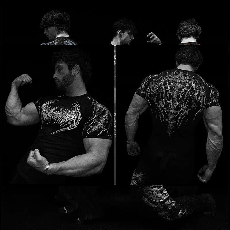 Dark Dragon Slayer Men's 2026 Summer New Fitness Clothes Speed Drying Running Printed Compression Clothes Sports T-shirt