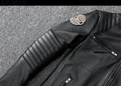 Mens Leather Jacket Autumn Men Clothing Handsome Motorcycle Jackets Two Colors Short Coats Kurtka Męska Skórzana Slim