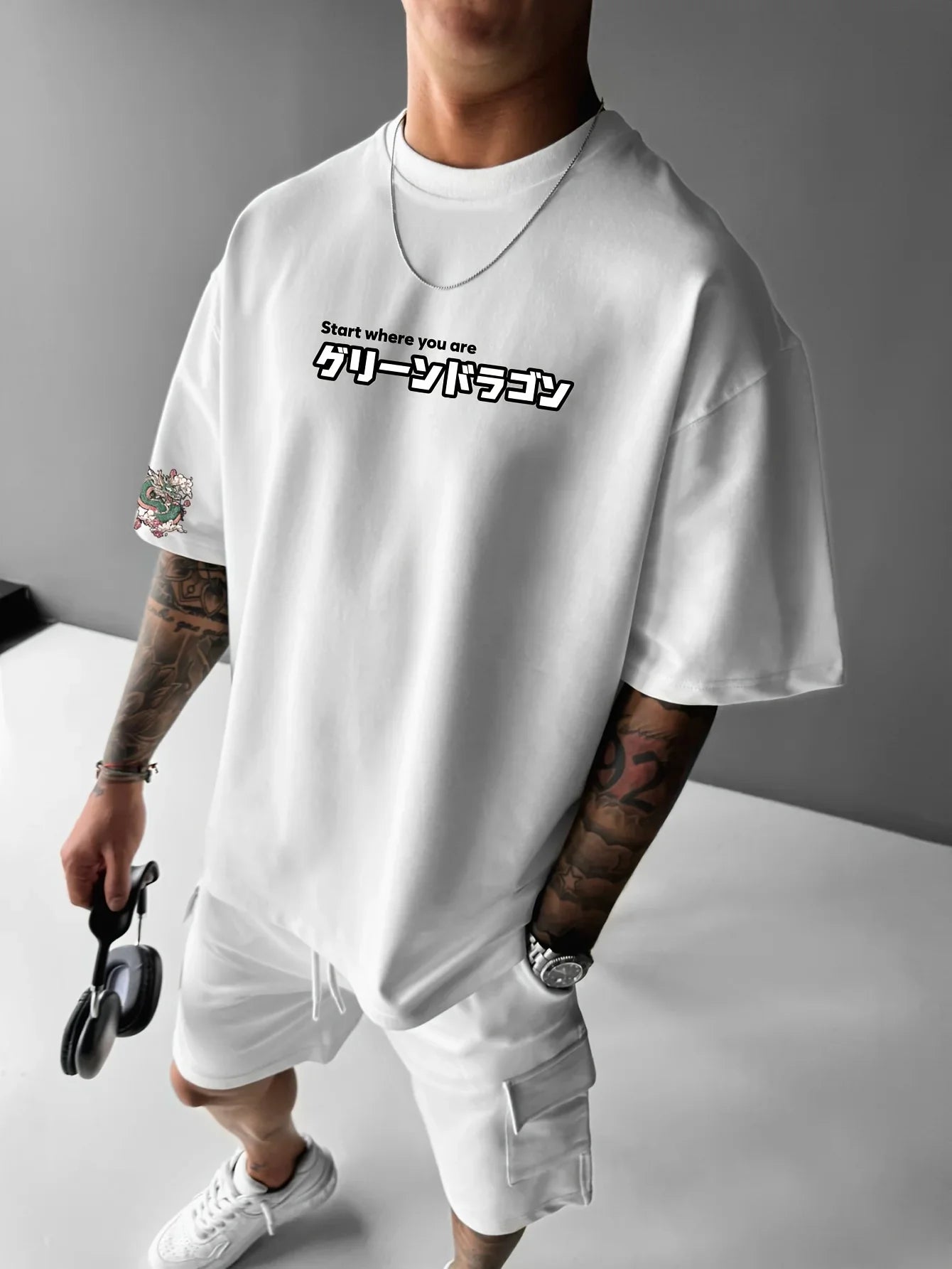 Japan Dragon Print Harajuku Y2K Men Women T-shirt Outdoor Street Casual Trendy Loose Sport Comfort Versatile Short-sleeve Summer
