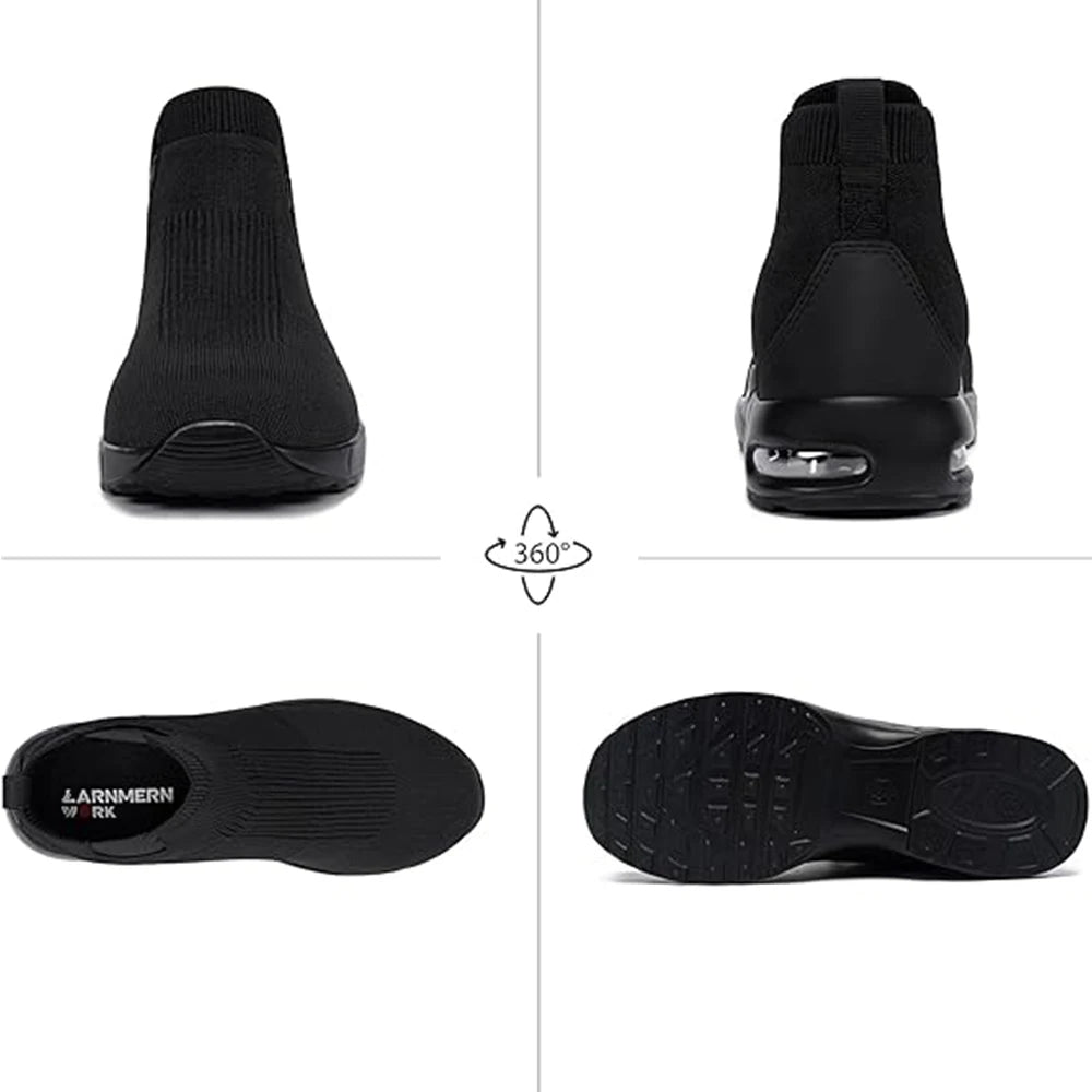 Steel Toe Shoes for Men Women Water Resistant Work Boots Non Slip Safety Sneakers Slip On Industrial Air Cushion Chelse