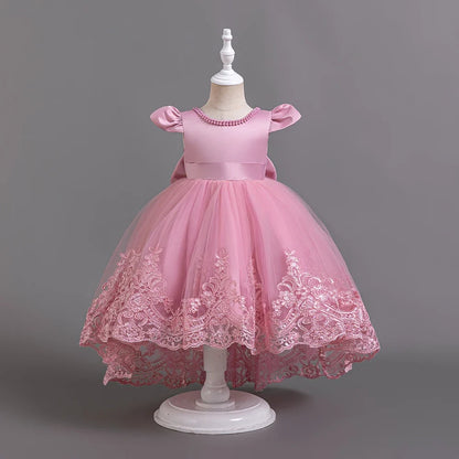 Girls Flower Embroidery Party Dresses Kids Summer Formal Holiday Birthday Gown Kids Trailing Evening Princess Clothes 1-6