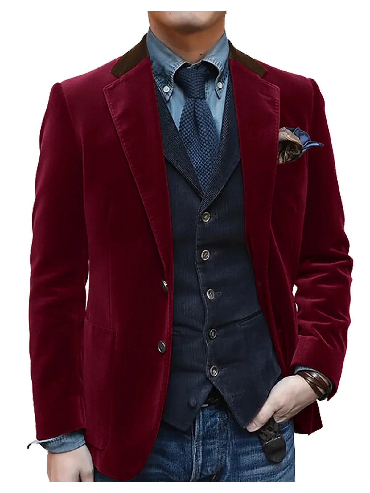 Vintage Red Velvet Suit Blazer For Men Elegant Casual Sports Jacket Man Jackets Mens Clothing Men's Male Coats