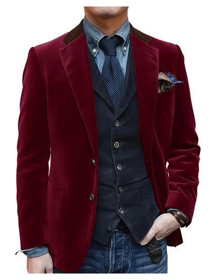 Vintage Red Velvet Suit Blazer For Men Elegant Casual Sports Jacket Man Jackets Mens Clothing Men's Male Coats