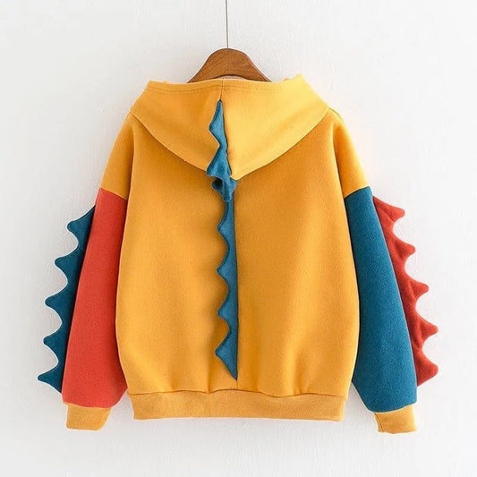 Women's Dinosaur Hoodies Fashionable Cute Solid Color Contrasting Dinosaur Loose Hoodies Comfortable Versatile Sweatshirts