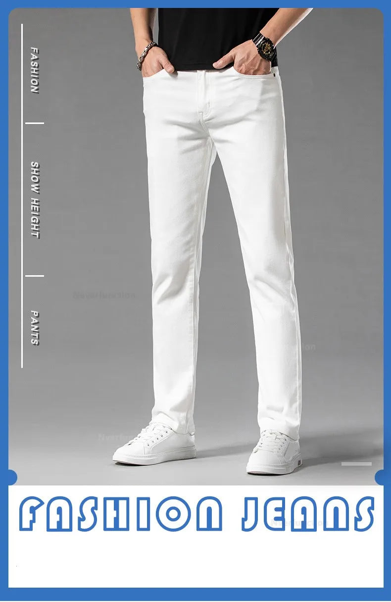 Luxury Men's White Slim Jeans Spring Summer New 98% Cotton Stretch Fashion Casual Male Clothes Straight Denim Trousers