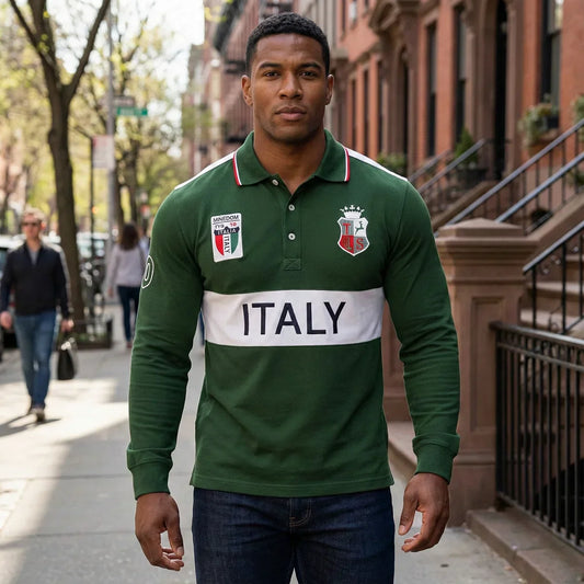 Men's polo shirt Europe Italy long sleeve casual high-end cotton embroidery luxury stitching contrast color original design