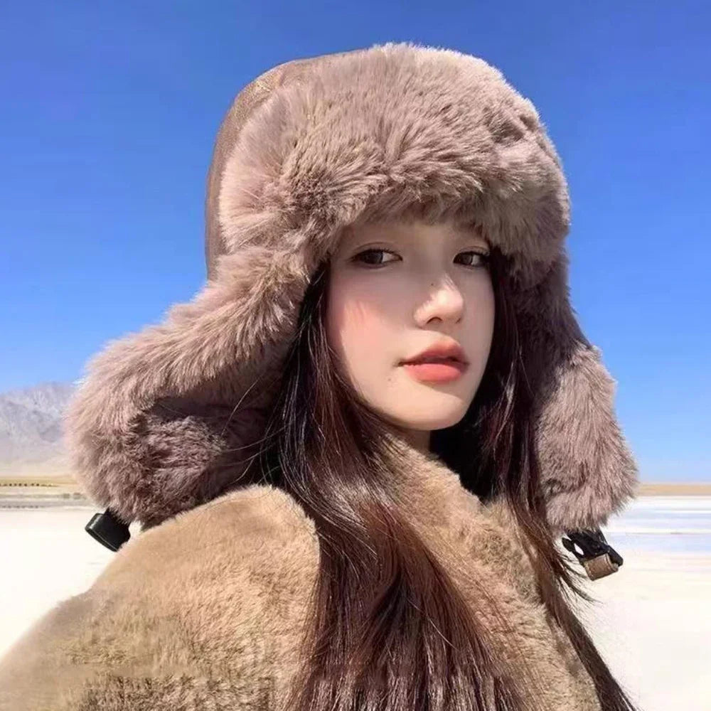 Bomber Hat High Quality Waterproof PU Leather Russian Hat Men Women Thick Warm Winter Fur Hat Male Female Ski Earflap Cap
