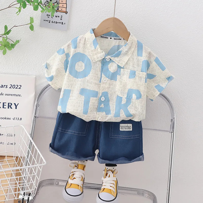 New Summer Baby Boys Clothes Sets Toddler Kids Letter T-shirt + Shorts 2Pcs Children Casual Outfits Clothing Tracksuits 0-5Years