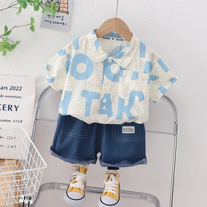 New Summer Baby Boys Clothes Sets Toddler Kids Letter T-shirt + Shorts 2Pcs Children Casual Outfits Clothing Tracksuits 0-5Years
