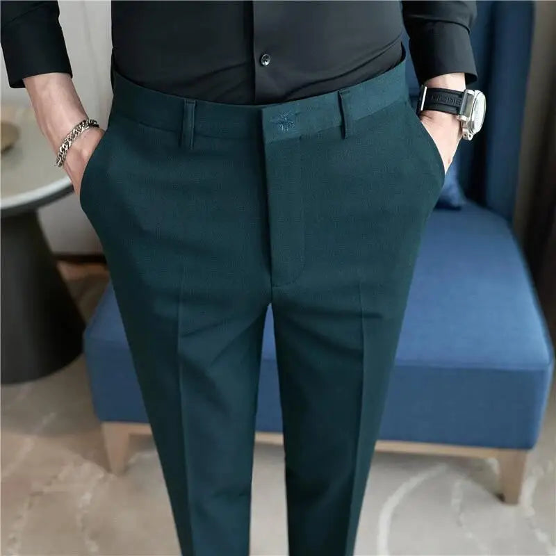 British Style Autumn New Solid High Waist Trousers Men Formal Pants 2025 High Quality Slim Fit Business Casual Suit Pants Hommes
