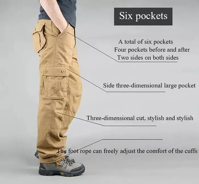 6 Pockets Tactical Cargo Pants Men's Loose Trousers Joggers  Hunting Large Size Casual Pants For Male Outdoor Work Overalls