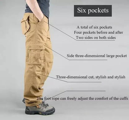 6 Pockets Tactical Cargo Pants Men's Loose Trousers Joggers  Hunting Large Size Casual Pants For Male Outdoor Work Overalls