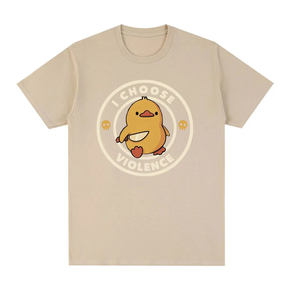 I Choose Violence T Shirt Funny Duck Humor Slogan Short Sleeve T-shirts Men Women 100% Cotton Loose Oversized T-shirt Streetwear