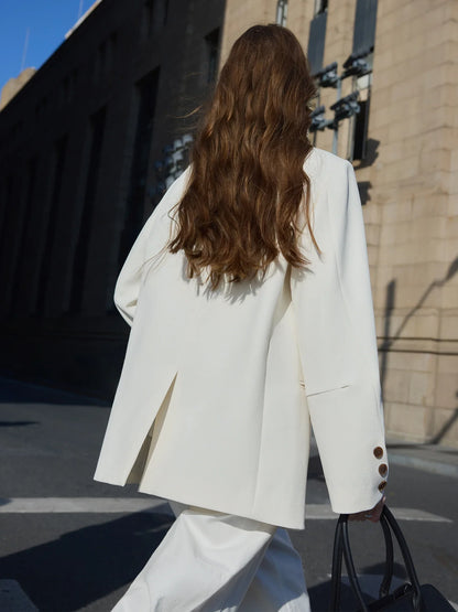 Women Beige Blazer Coats 2025 Spring New Casual Commuter Loose Blazer Notched Collar Single Breasted Jackets 25FS11064