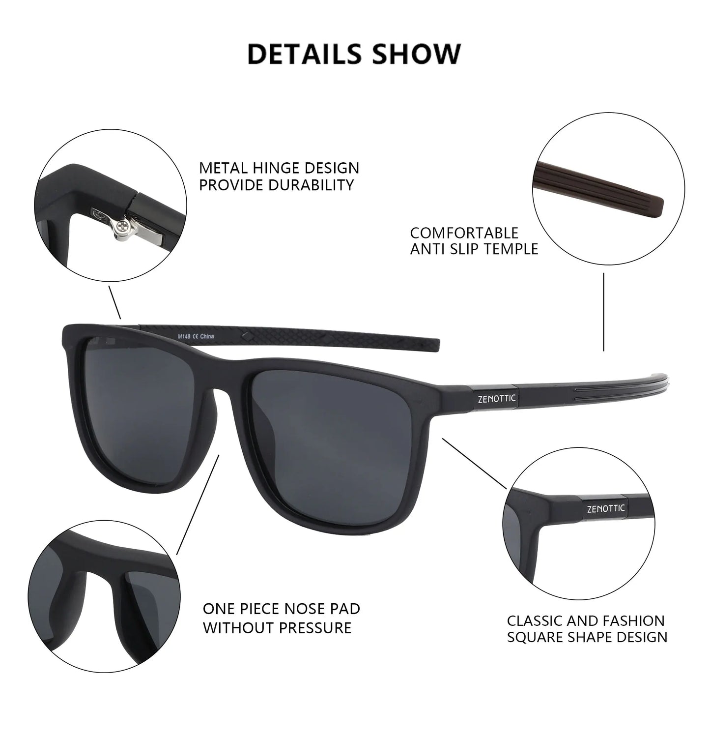Square Polarized Sunglasses for Men - Lightweight TR90 Frame UV Blocking Shades for Driving Fishing Golf Sports