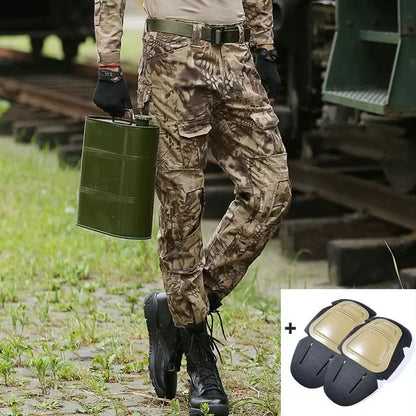 Men's Fashion Outdoor Hiking Overalls Pants Camouflage Tactical Pants Hunting Uniform Fighting Multi-Pocket Trousers