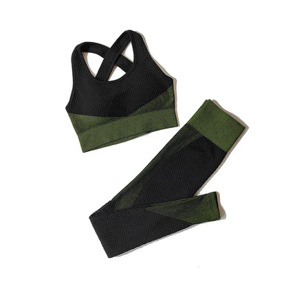 2/3Pcs Women Yoga Suit Seamless Knitted Yoga Pants Leggings Clothing Zipper Long Sleeve Crop Top Fitness Wear Sportswear Gym Set