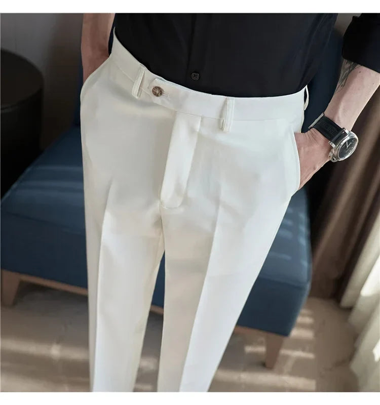 2024 New Men's Slim Fit Tapered Dress Pants Apricot Pearlescent Texture Business Casual Suit Trousers Spring Clothes