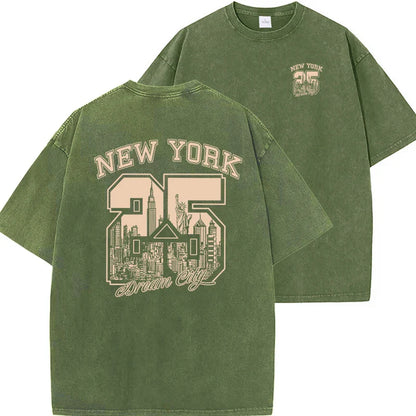 New York City Funny Print  Woman T Shirts Summer Vintage Washed Cotton Breathable Tee Shirt Fashion Casual Home Tshirt