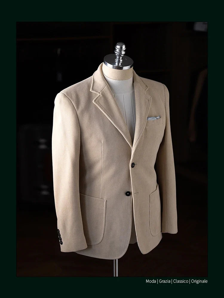 High-Quality Corduroy Men Suits 1 Pieces Classic Casual Single Breasted Groom Tuxedos Tailor Made Jackets Male Blazers Costume