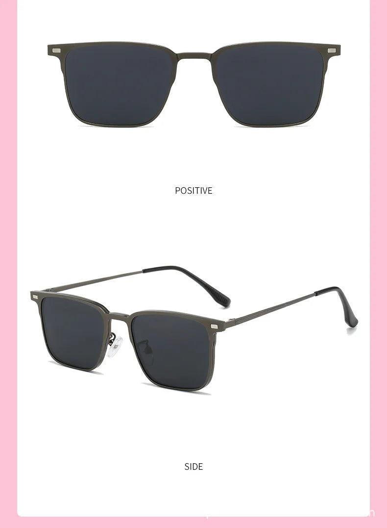Fashion Square Metal Frame 3 in 1 Magnet Clip On Glasses Polarized Sunglasses Man Night Vision Clip Anti Blue Light Glasses