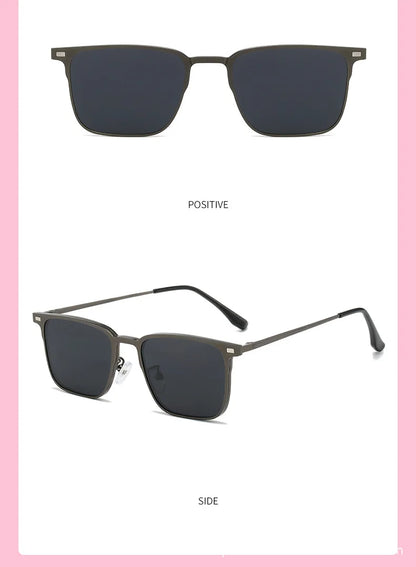 Fashion Square Metal Frame 3 in 1 Magnet Clip On Glasses Polarized Sunglasses Man Night Vision Clip Anti Blue Light Glasses