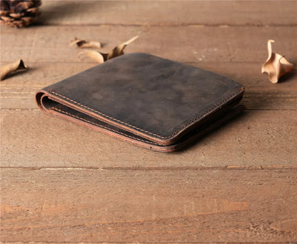 Men Handmade Crazy Horse Leather Wallet Men's Casual Simple Horizontal First Layer Cowhide Short Genuine Leather Clutch