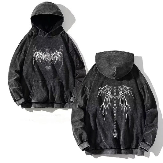 Y2K Washed Hoodies Vintage Cotton Women Men Skull Cross Print Hooded Sweatshirts Oversize Hip Hop Male Pullover Winter Clothes