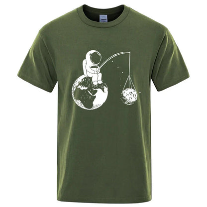 Summer Men High Quality T-shirt Cotton Blend Funny Design Astronaut Printing for Men Loose Top Cool Casual Tshirt Male Shirts