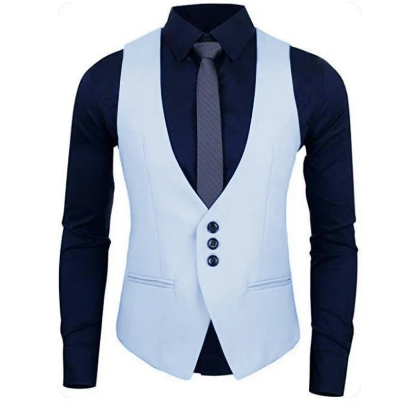 Men Vest White Solid Color Single Button Waistcoat For Wedding Business Banquet Work Formal Casual Men Suit Vest