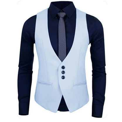 Men Vest White Solid Color Single Button Waistcoat For Wedding Business Banquet Work Formal Casual Men Suit Vest
