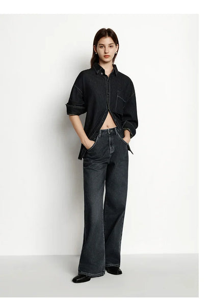 Semir Jeans Women Wide Leg Fleece Lined Comfortable High Waist Winter 2025 New Floor-Length Pants with Leg-Elongating Effect