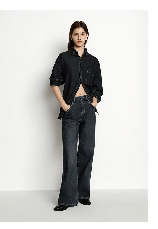 Semir Jeans Women Wide Leg Fleece Lined Comfortable High Waist Winter 2025 New Floor-Length Pants with Leg-Elongating Effect