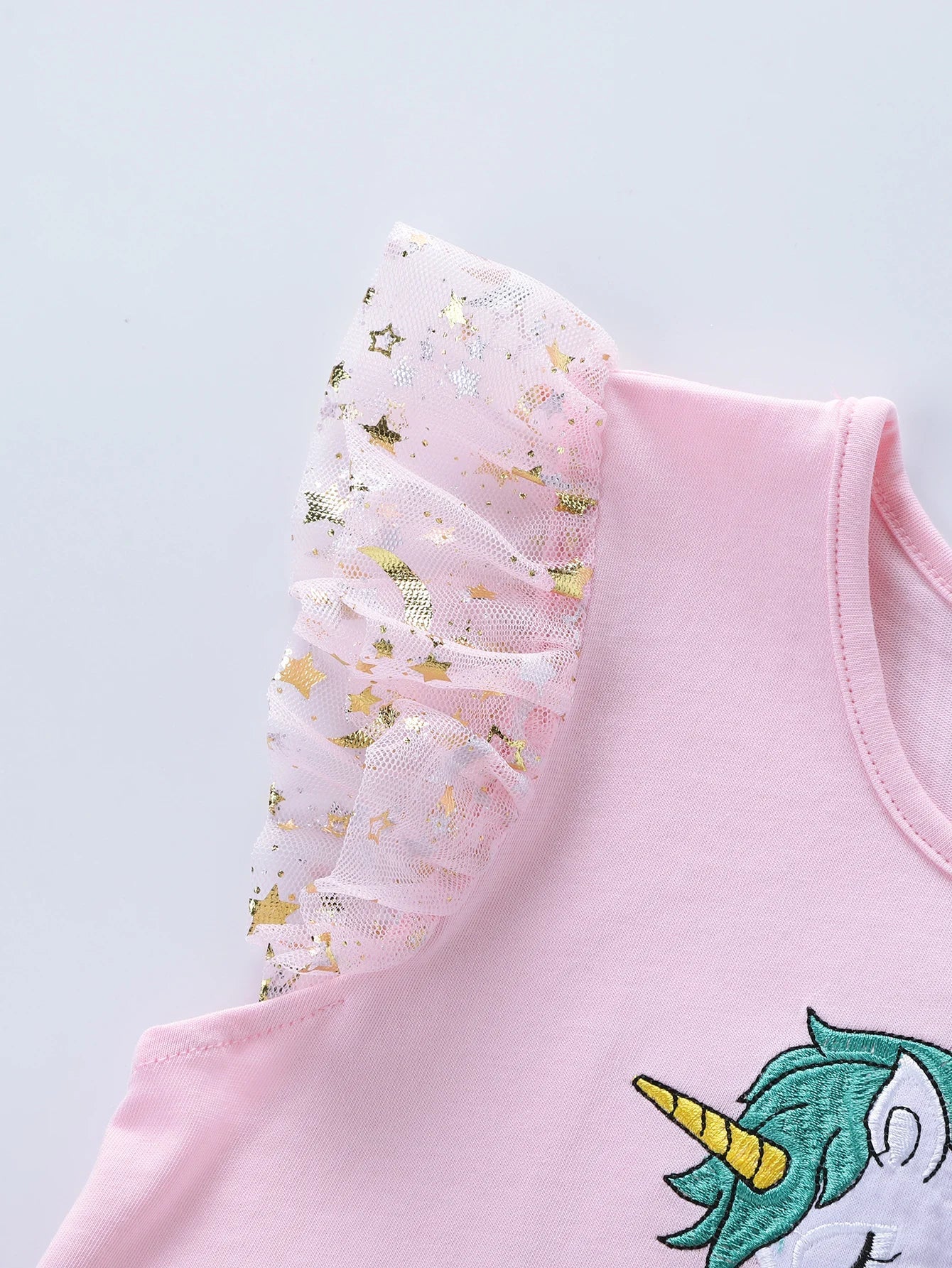 Summer New Girl's Cotton Unicorn Embroidered Mesh Spliced Sleeveless Dress SH1701