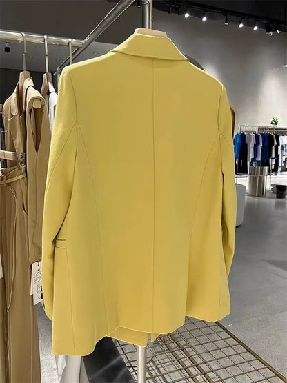 Yellow Casual Women's Small Suit Jacket Trendy  Design Spring Autumn New Korean Style Long Sleeve Fashion Top