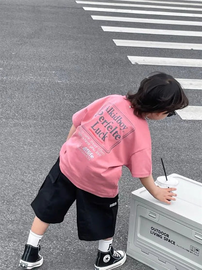 Japanese Style Boys 100% Pure Cotton T-Shirt 2026 Summer Kids Loose Comfortable Trendy Top