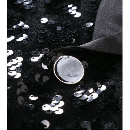 Men's Gold Suit Jacket, Wedding Party Dress Coat, Silver Blue Black Round Metallic Sequin Decoration Blazers.