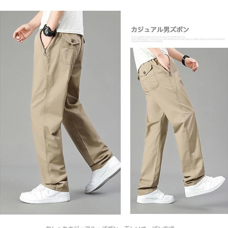 Men's Cotton Relaxed Fit Pants Full Elastic Waist Casual Sportswear Twill Pants Running Sweatpants Casual Cargo Pants