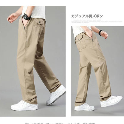 Men's Cotton Relaxed Fit Pants Full Elastic Waist Casual Sportswear Twill Pants Running Sweatpants Casual Cargo Pants