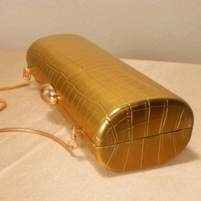 Chic Pu Leather Box Bag Female Glossy Golden Elegant Clutch Ladies Wedding/birthday Party Evening Purse Hard Purse and Handbag
