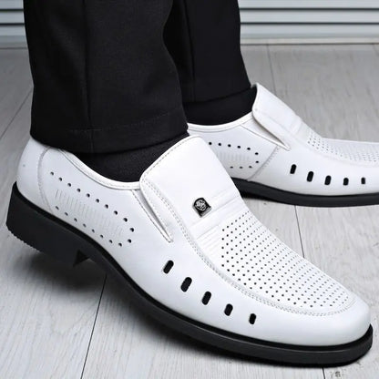 Hollow Breathable in Summer Round Toe Dress Shoes Man Soft Leather Casual Footwear 2025 Style Gentleman New Social Shoe for Men