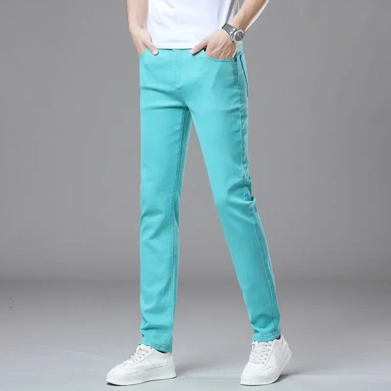 White Jeans Men's Fashion Straight Elastic Cotton Denim Pants Spring Autumn All-match Business Casual Trousers Male Clothes