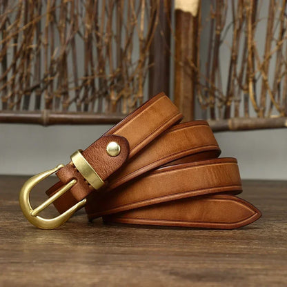 2.4 CM Pure Cowhide Genuine Leather Ladies High Quality Jeans Brass Buckle Belts Cowboy Fashion Designer Belts for Women luxury