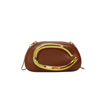 Women PU Leather Metal Handle Handbag & Removable Strap Crossbody Shoulder Bag Hand-held Shoulder Clutch Bag for Evening Dinner